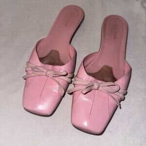 Kate Spade Pink Leather Mules Square Toe Bow 9